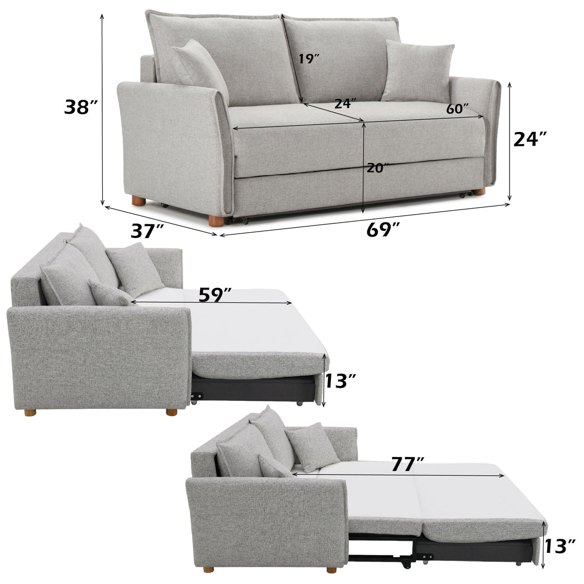 Oren - Chenille Sleeper Sectional Sofa With Storage 2 Toss Pillows - Gray by Unique Piece Furniture