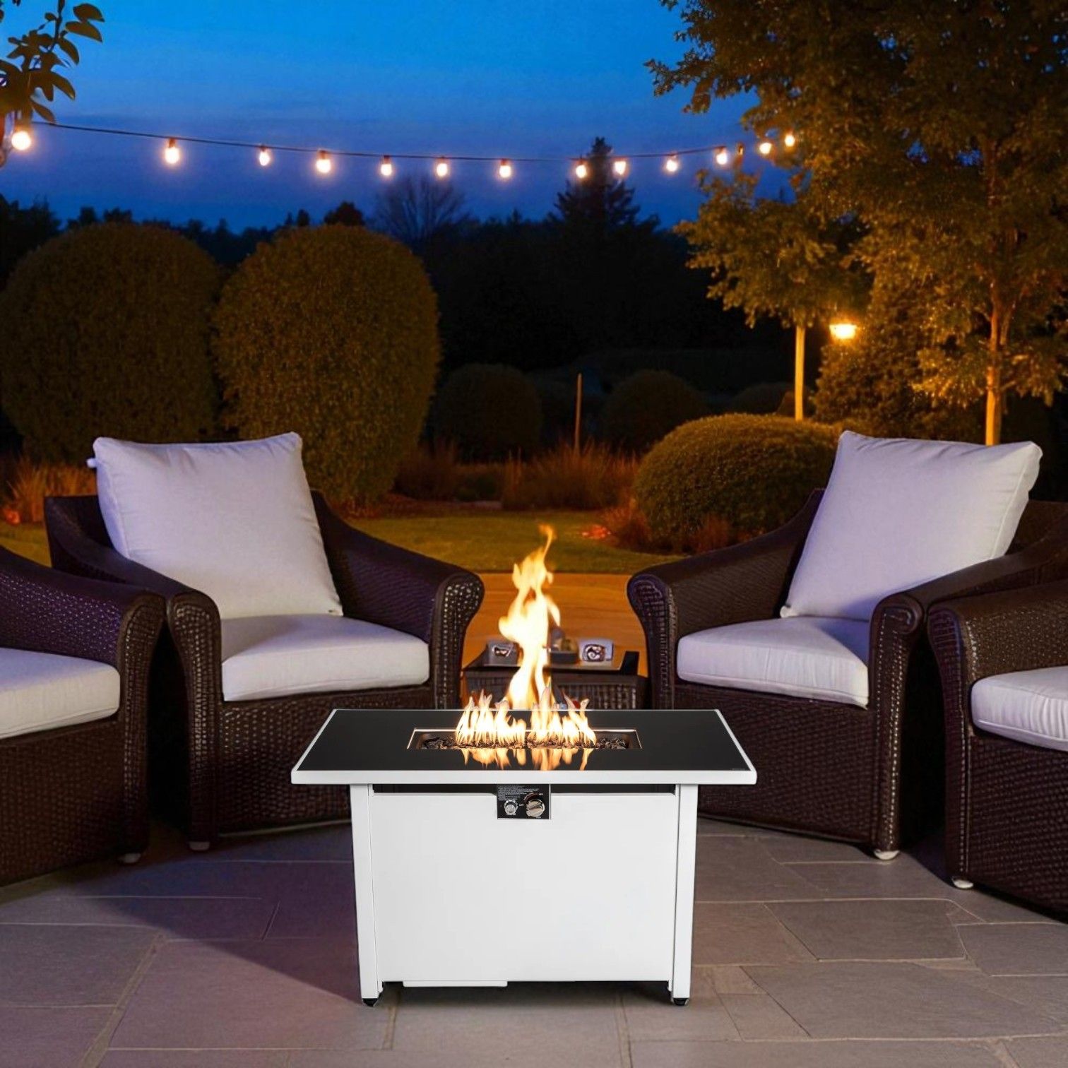 Outdoor 43" Rectangular Fire Pit Table With Adjustable Flame Control - White by Unique Piece Furniture