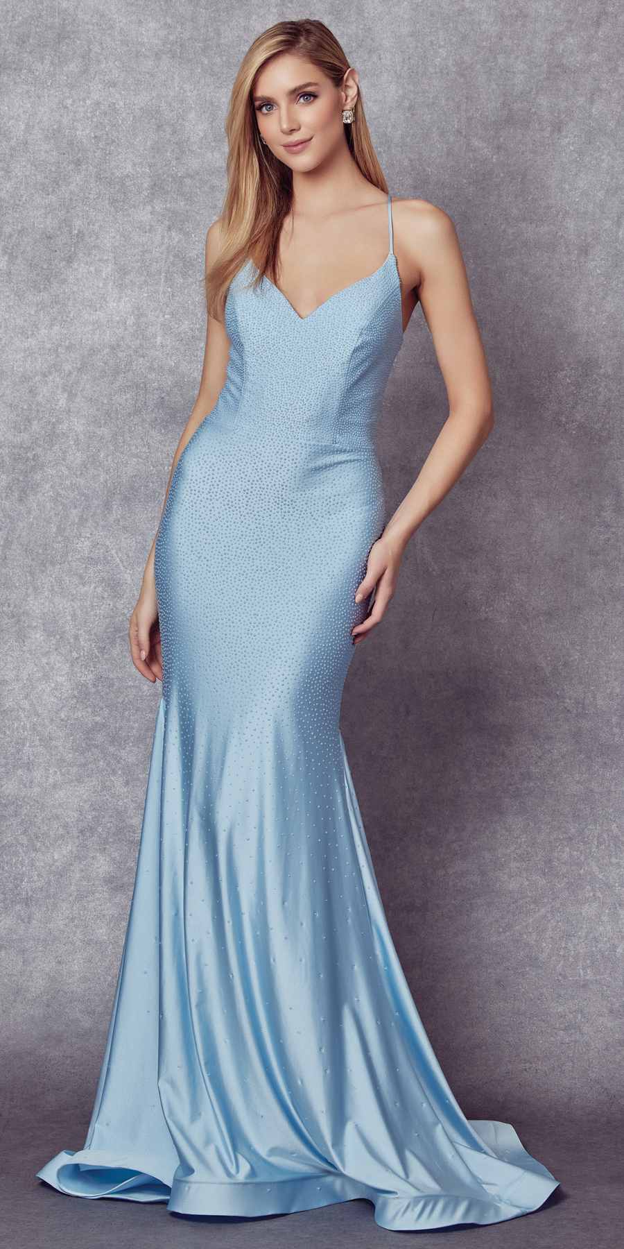 Juliet 276 Stone Accented Long Mermaid Gown by DiscountDressShop