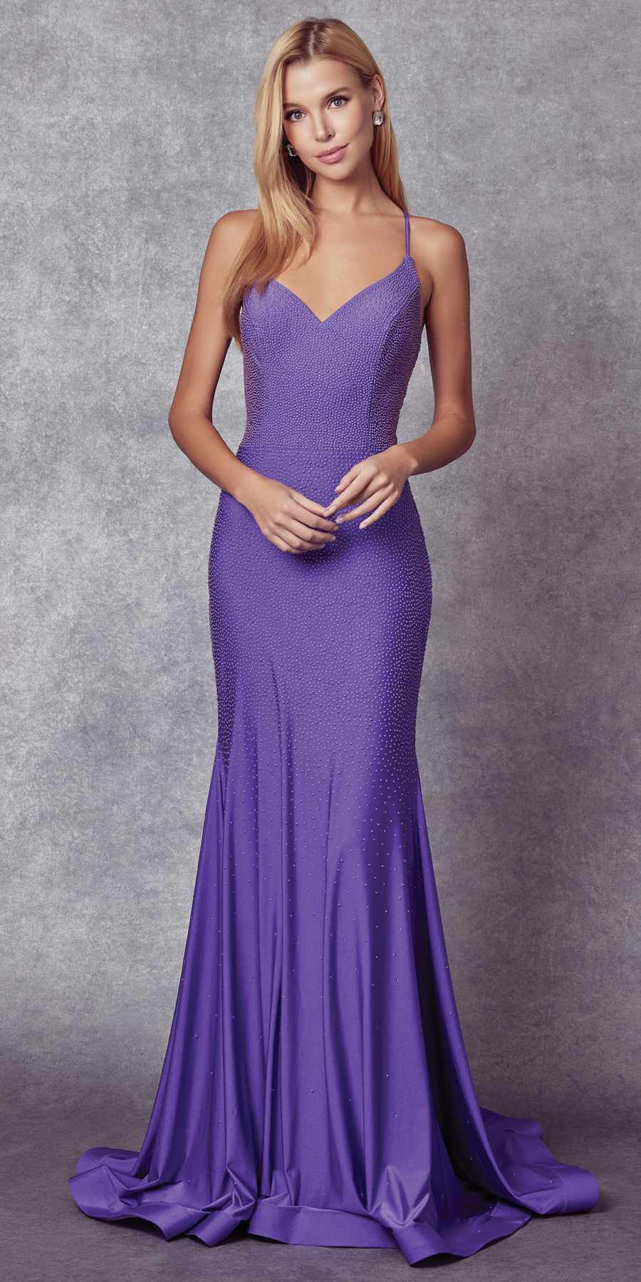 Juliet 276 Stone Accented Long Mermaid Gown by DiscountDressShop