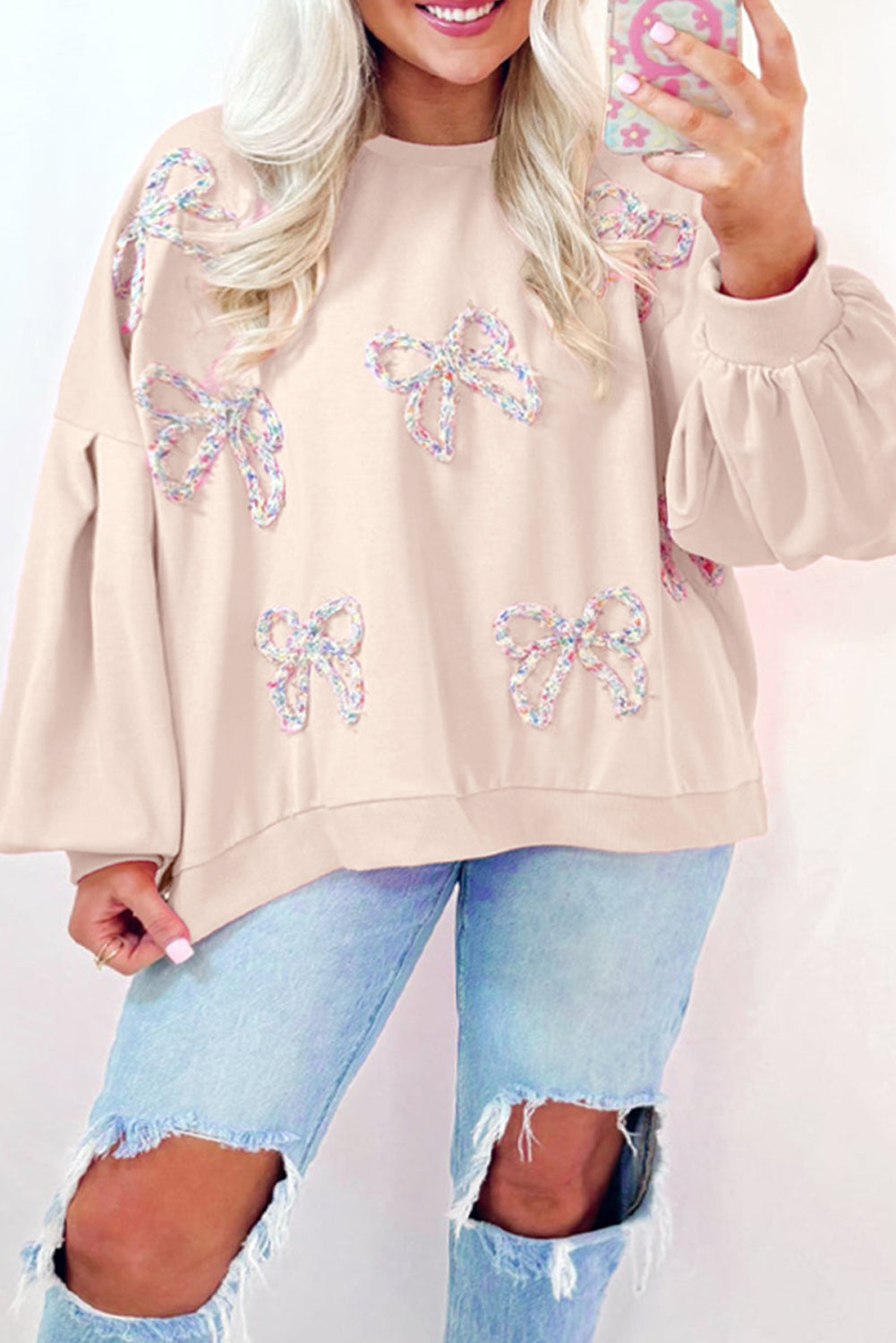 Bow Round Neck Long Sleeve Sweatshirt by Wild and Free Boutique