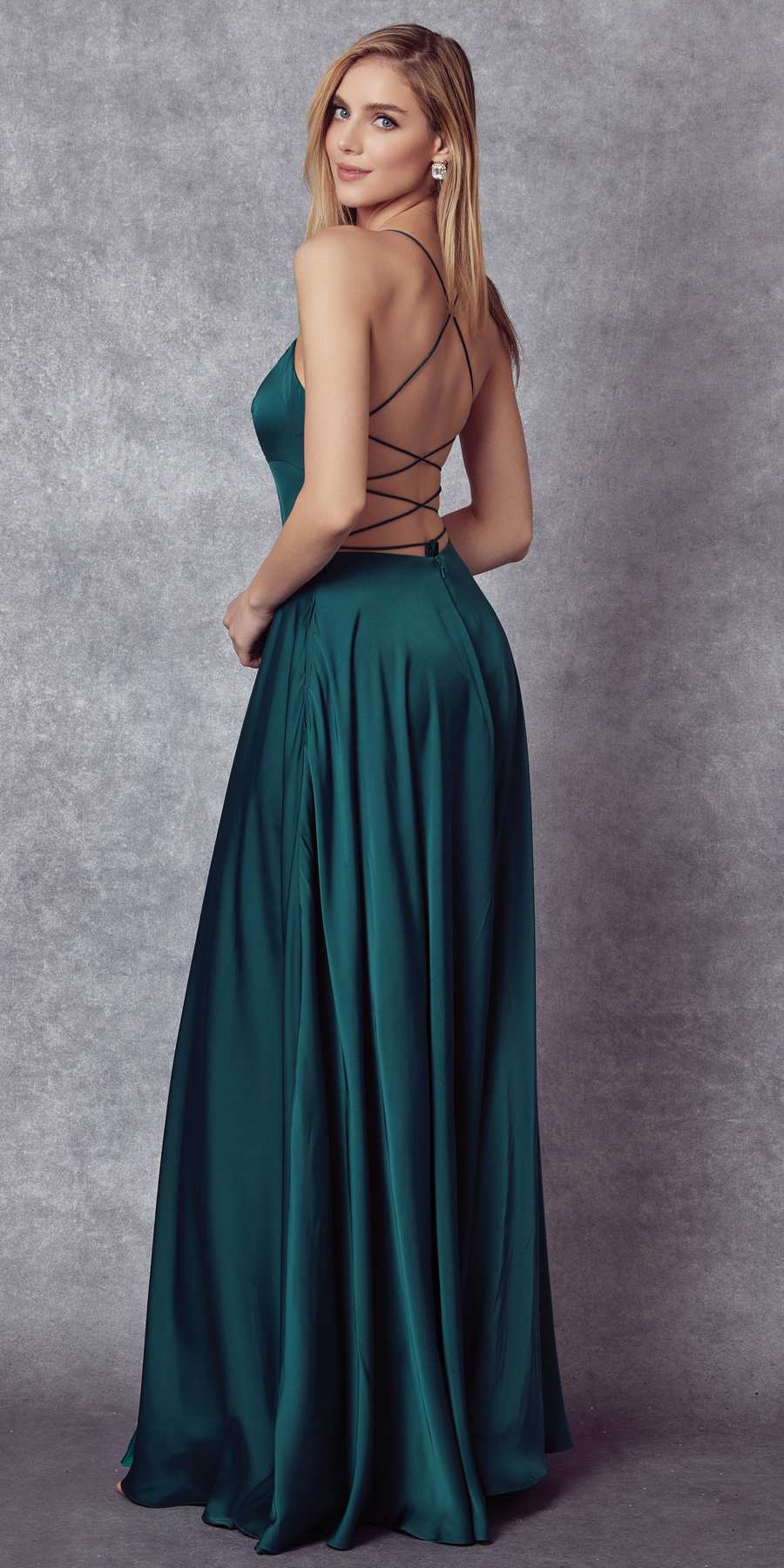 Juliet 278 Formal A-Line Satin Gown with Side Pockets by DiscountDressShop