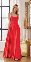 Juliet 278 Formal A-Line Satin Gown with Side Pockets by DiscountDressShop