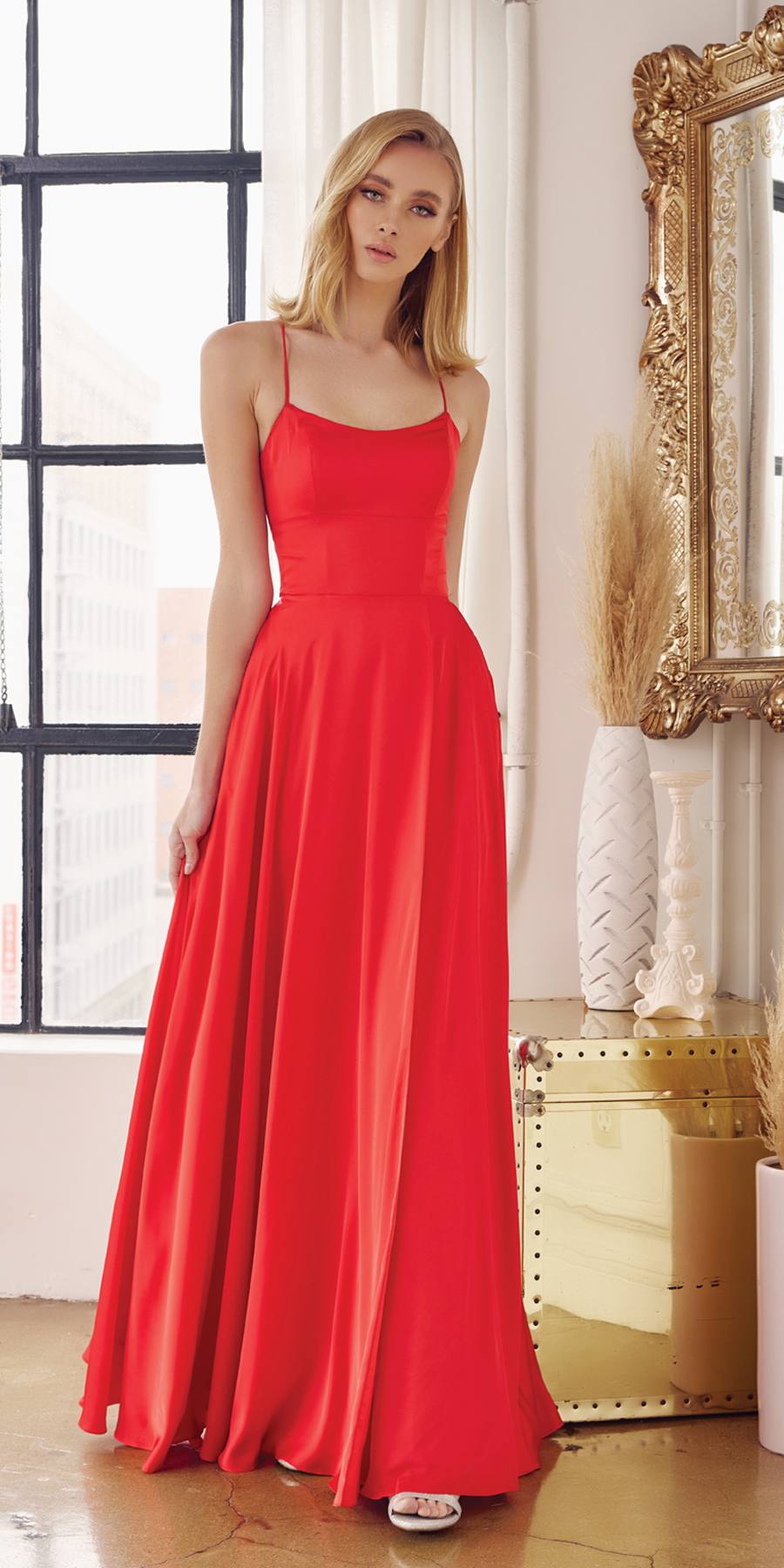 Juliet 278 Formal A-Line Satin Gown with Side Pockets by DiscountDressShop