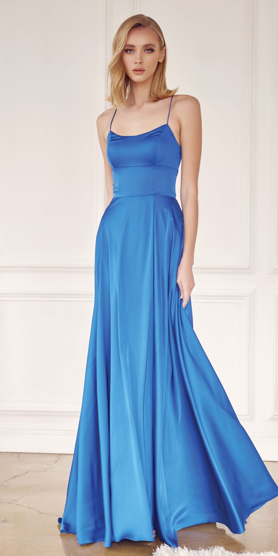 Juliet 278 Formal A-Line Satin Gown with Side Pockets by DiscountDressShop