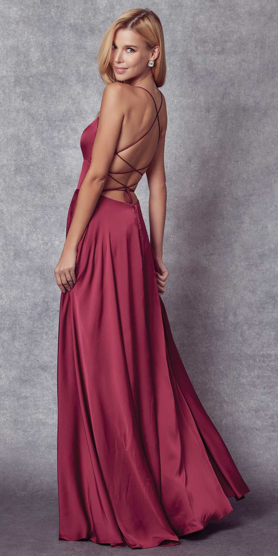 Juliet 278 Formal A-Line Satin Gown with Side Pockets by DiscountDressShop