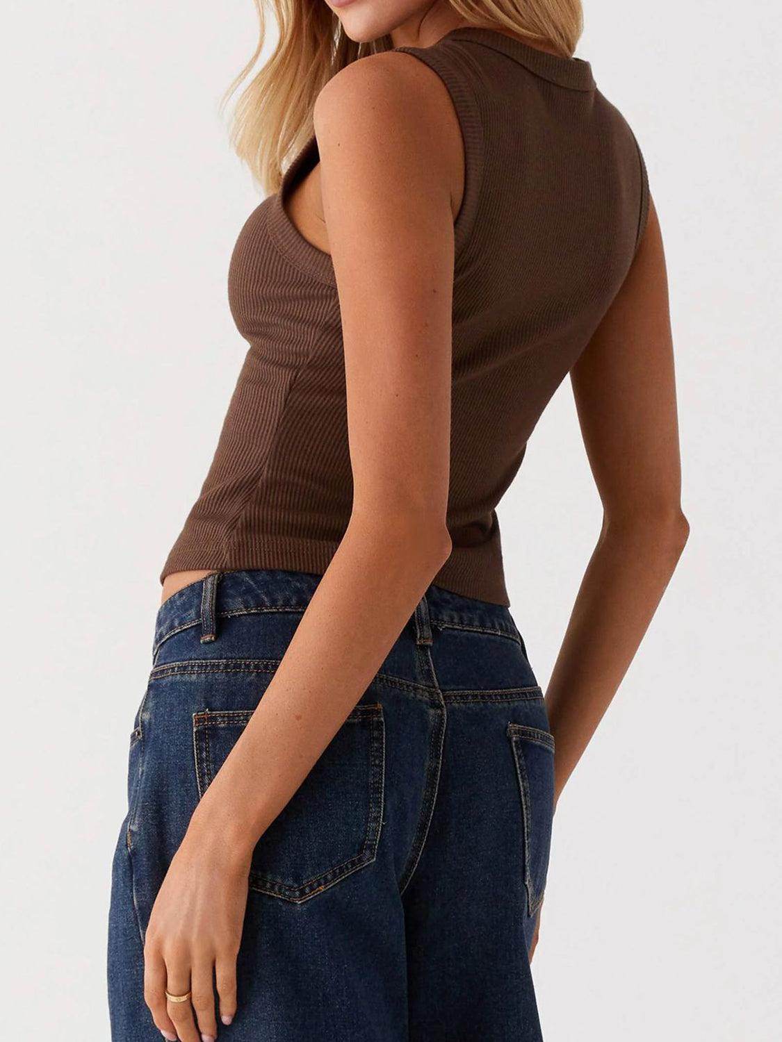 Lovelet Button Up Round Neck Tank for Stylish Comfort by Selvanelle