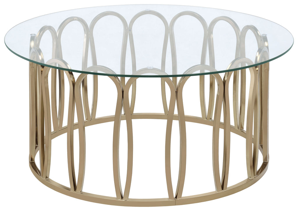 Monett Round Glass Top Coffee Table Chocolate Chrome by Unique Piece Furniture