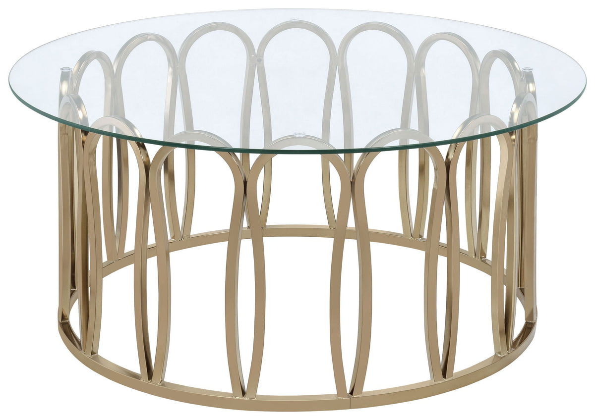 Monett Round Glass Top Coffee Table Chocolate Chrome by Unique Piece Furniture