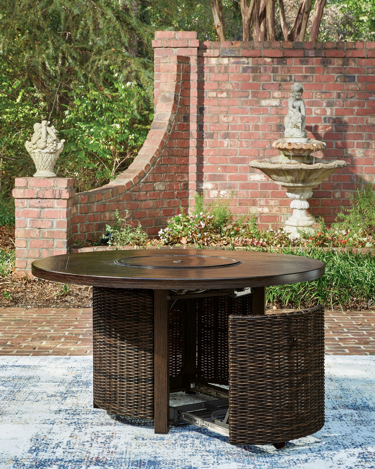 Monterey Point - Round Fire Pit Table - Dark Brown by Unique Piece Furniture