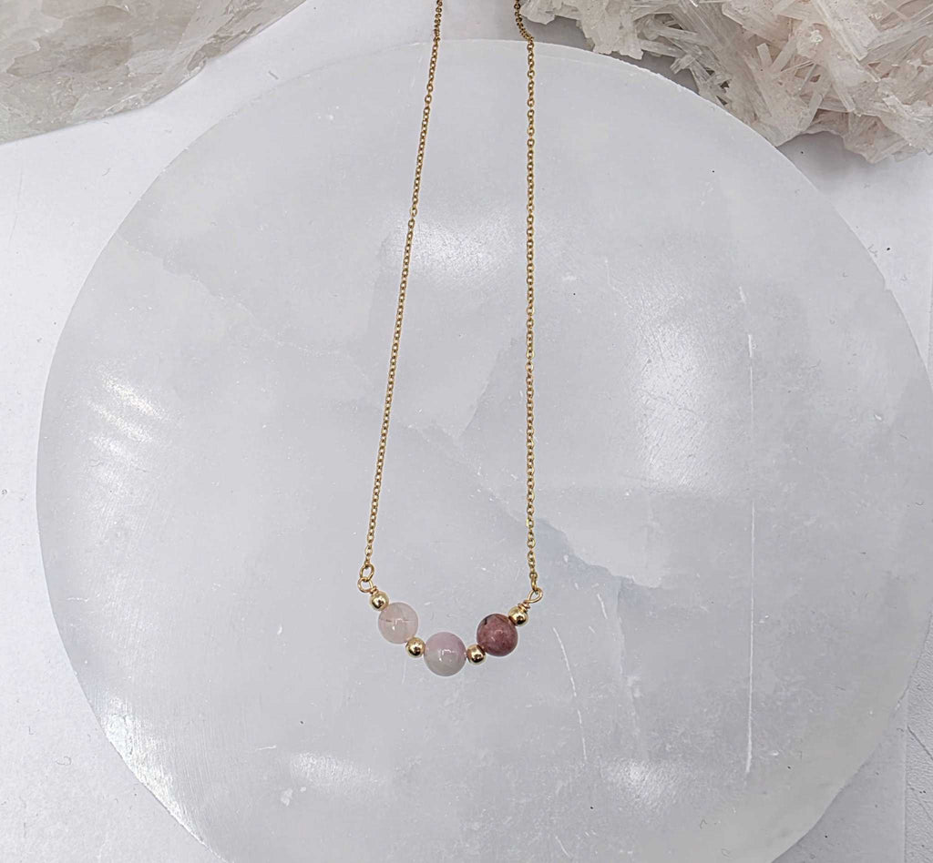 I AM ENOUGH -Kunzite, Rose Quartz, Rhodonite Gem Jewelry Set by Sacred Crystals