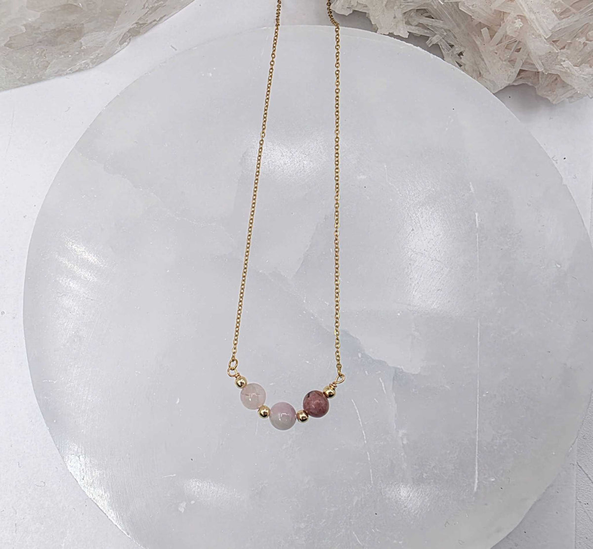 I AM ENOUGH -Kunzite, Rose Quartz, Rhodonite Gem Jewelry Set by Sacred Crystals