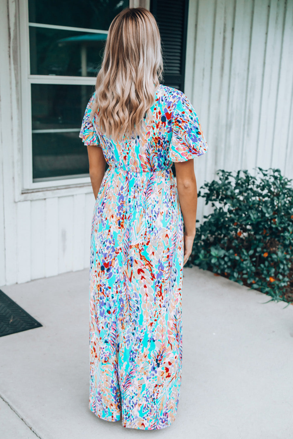 Green Wrap V Neck Floral Maxi Dress by Wild and Free Boutique