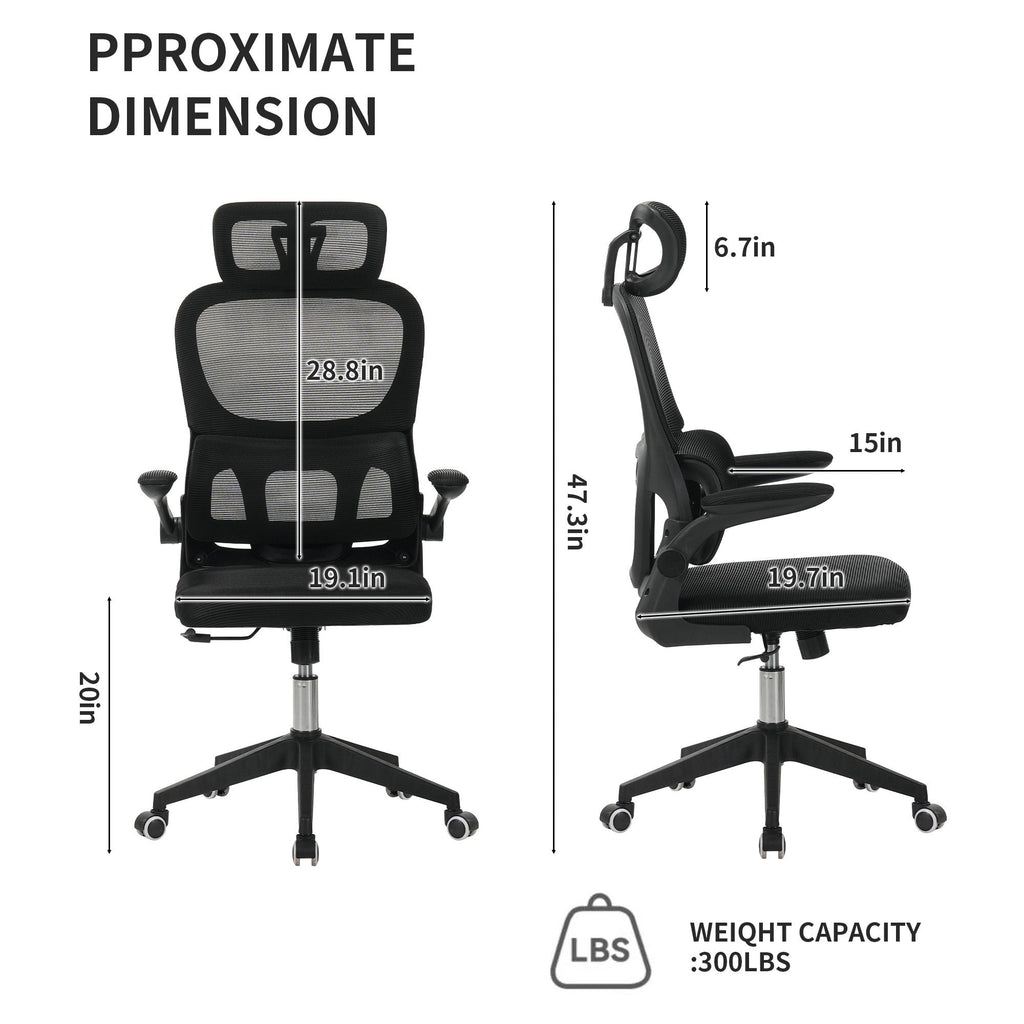 High Back Ergonomic Swivel Rolling Office Chair With Tilt Function, 3D Headrest, Lumbar Support - Black by Unique Piece Furniture