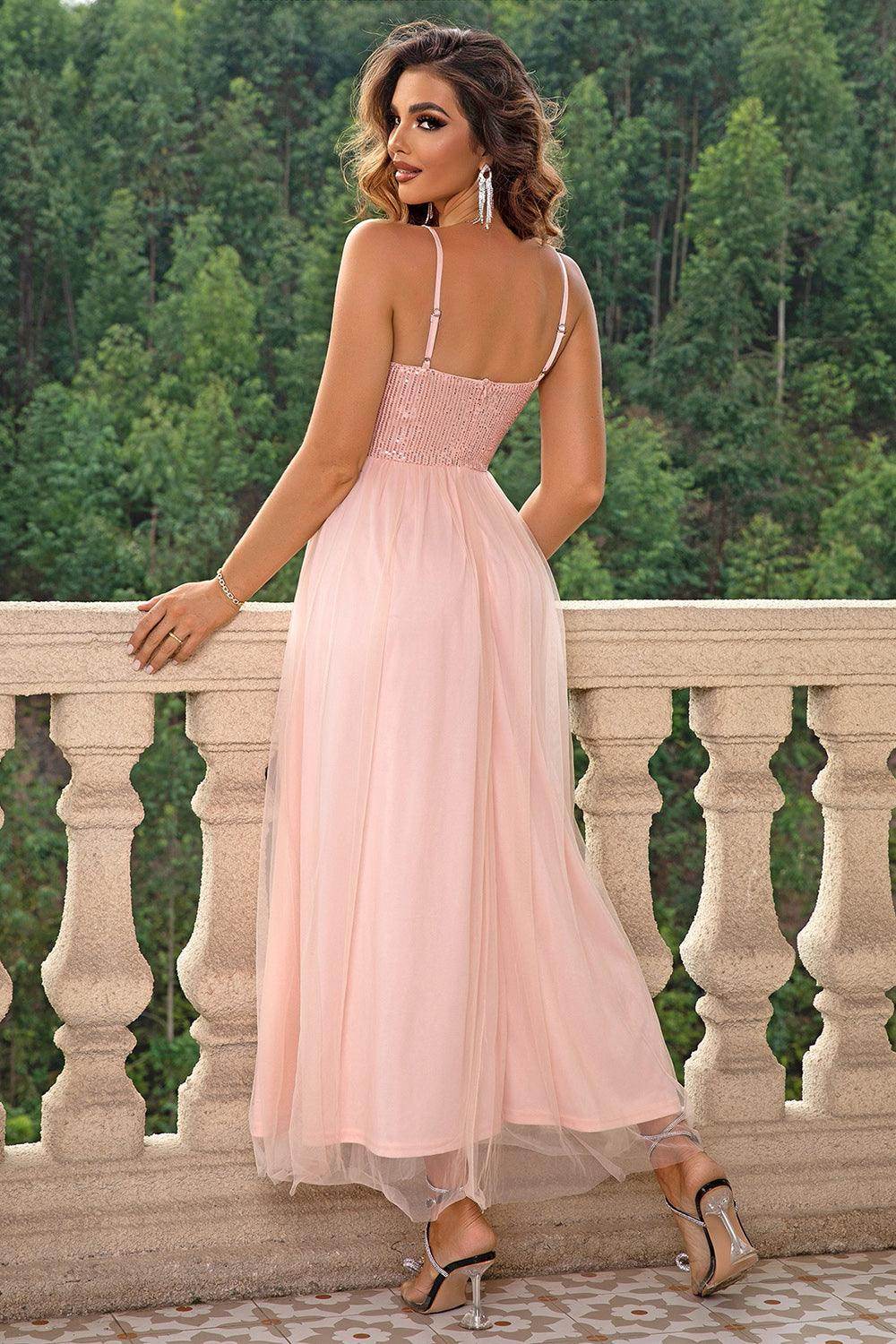 Spaghetti Strap Slit Mesh Dress for Elegant Evening Wear by Selvanelle