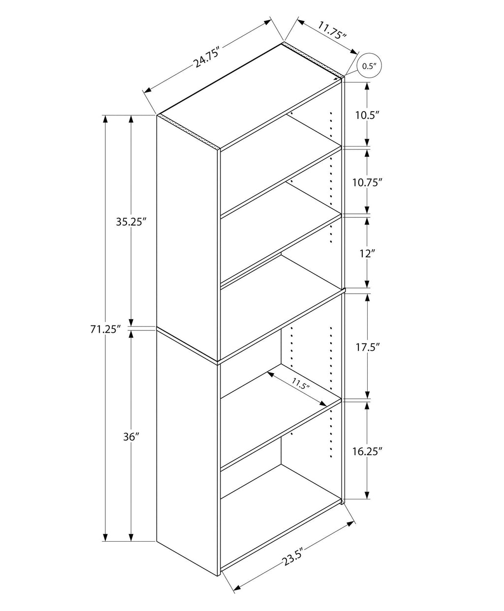 Bookshelf, Bookcase, 6 Tier, For Office, Transitional by Unique Piece Furniture