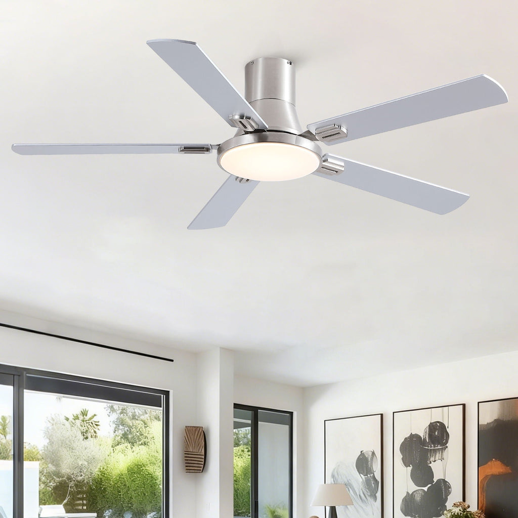 Flush Mount Ceiling Fans With LED Light And Remote Control, 5 Blades by Unique Piece Furniture