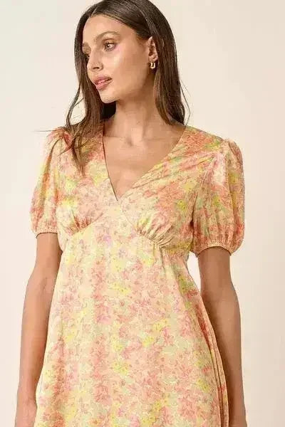 Mittoshop Printed V-Neck Puff Sleeve Mini Dress by Femstylo