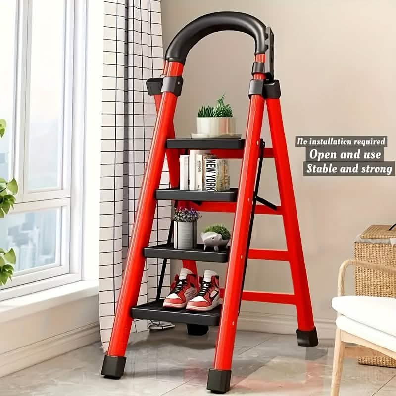 Folding 3/4-Step Ladder – Portable Steel Step Stool, Anti-Slip by DailySale