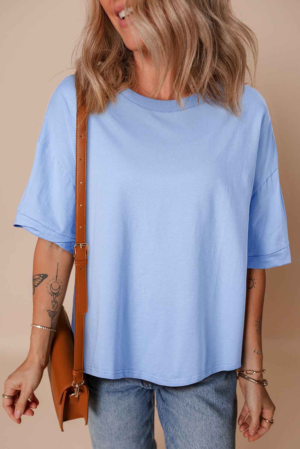 Myosotis Loose Half Sleeve Hi Low Hem T Shirt by Wild and Free Boutique