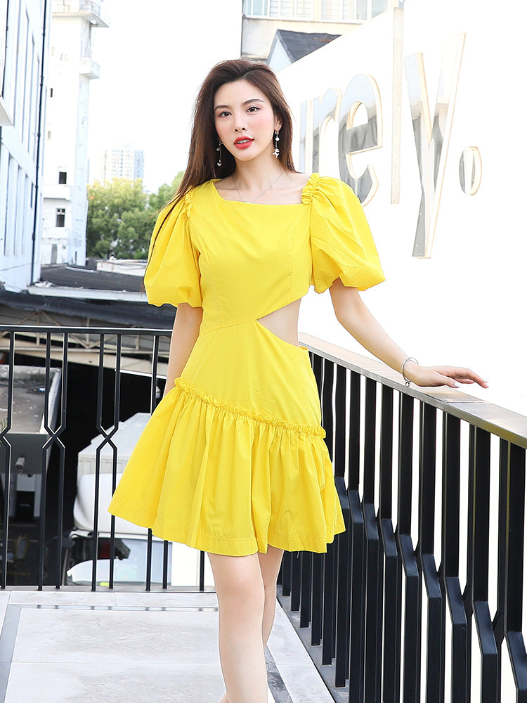 Summer Design Sense Niche Waist Hollow Yellow Fairy Skirt See size chart under “more details” by The Fashion Celestial
