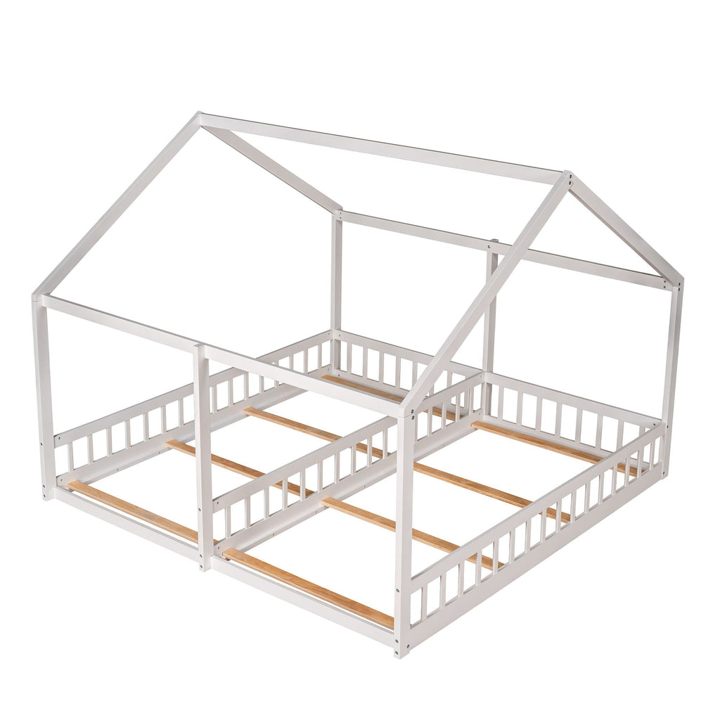 House Platform Beds, 2 Shared Beds, Metal Frame With Guardrails by Unique Piece Furniture
