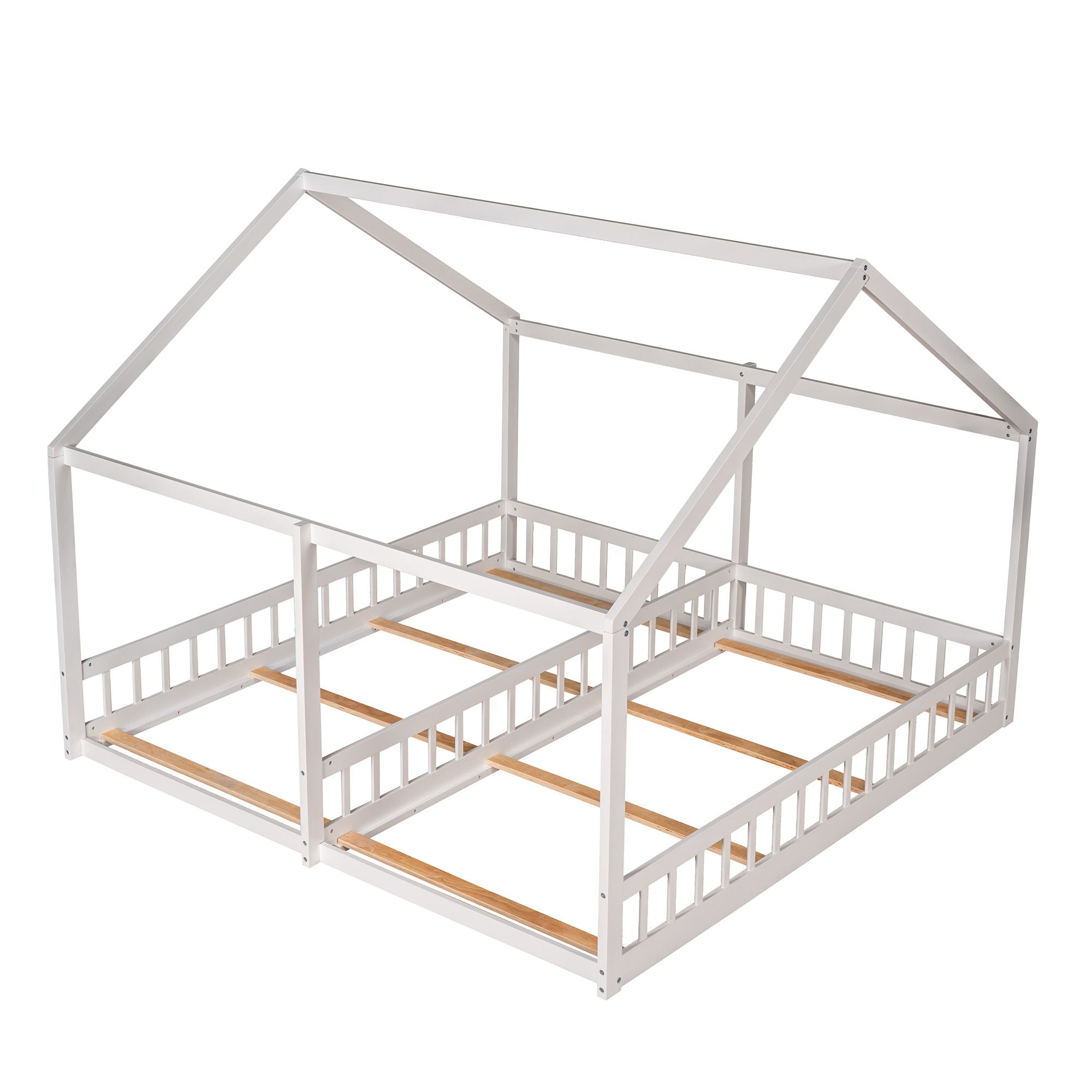 House Platform Beds, 2 Shared Beds, Metal Frame With Guardrails by Unique Piece Furniture