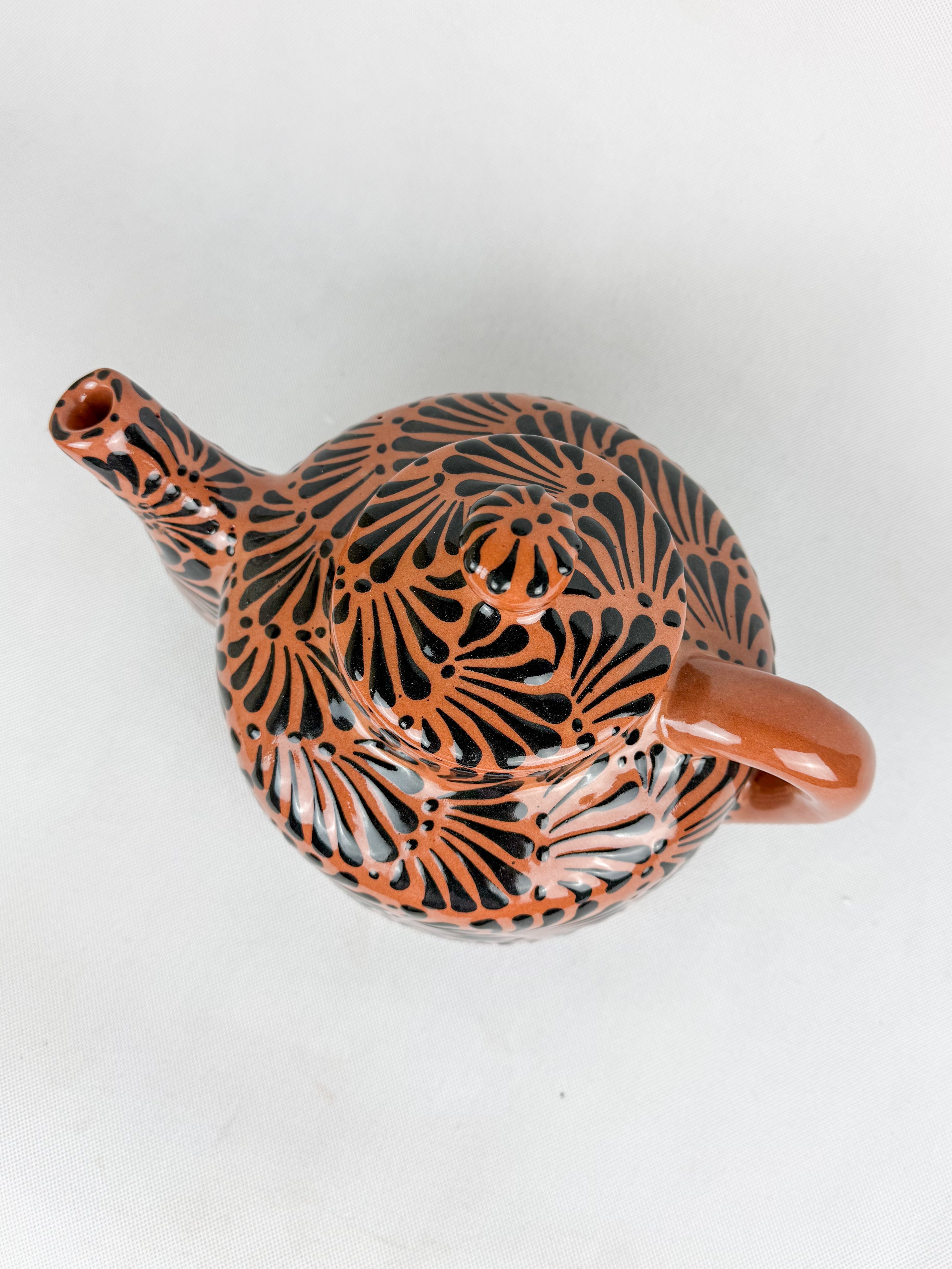 Mexican Talavera Style Tea Pot Coffee Pot Brown- Tetera Barro Engobe Cafe by TheMexHub