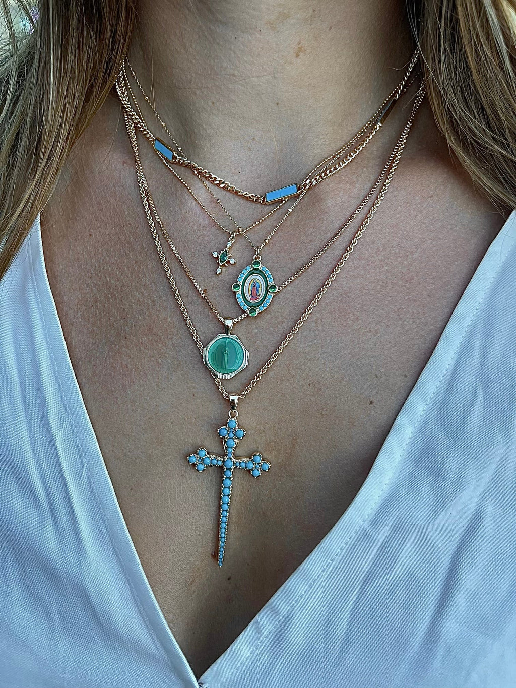 Our Emerald Lady of Guadalupe Necklace by Joy Dravecky