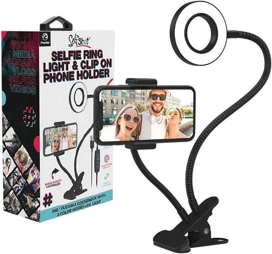 Dual Arm Selfie Stand w/LED Ring Light by Infinite Basics