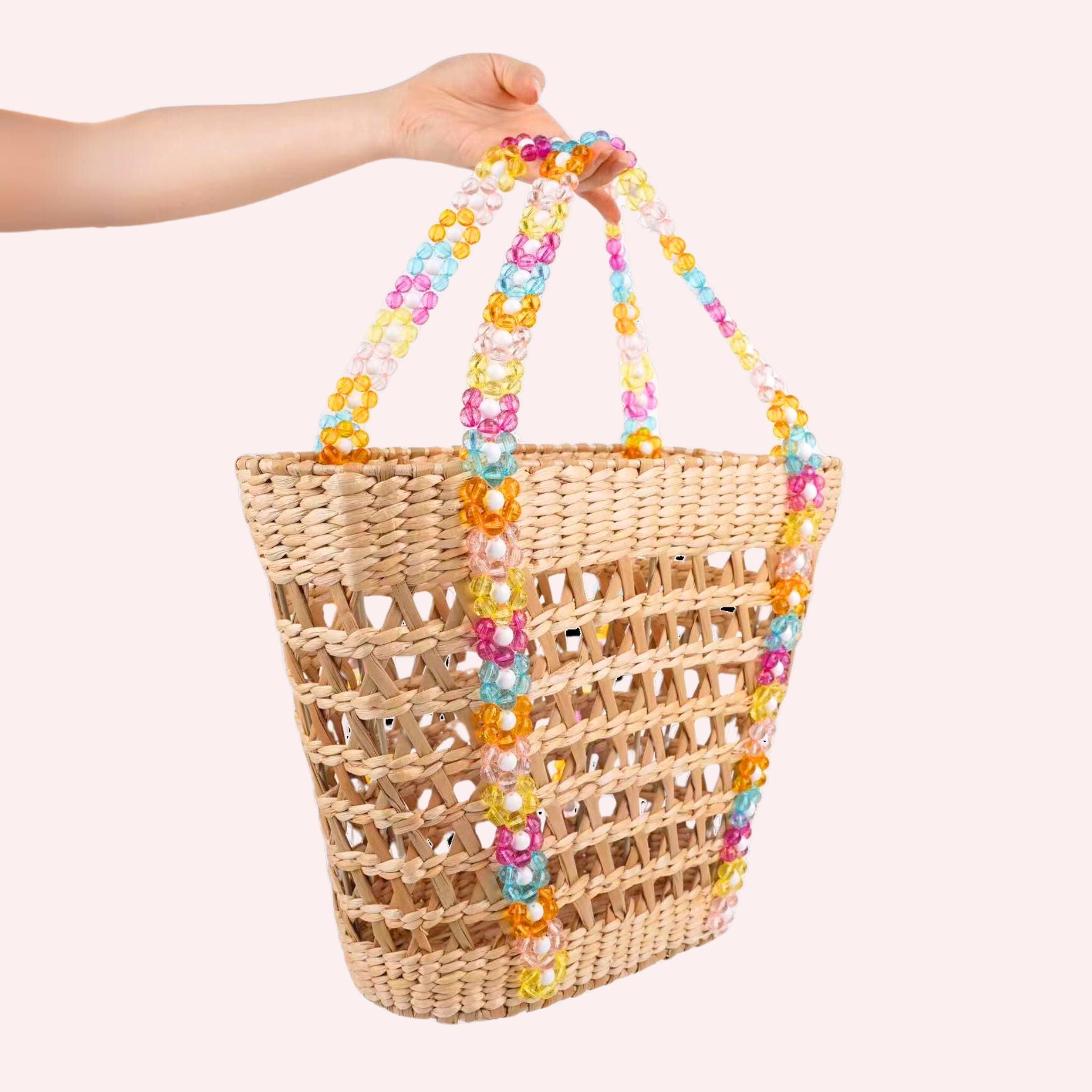 Beaded Beach Basket Tote by By Jenna Lee