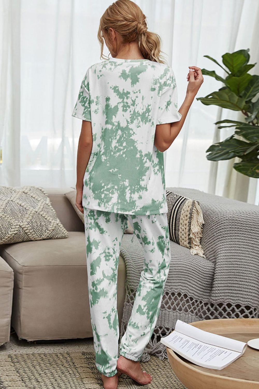 Shiny Tie-Dye Tee and Drawstring Waist Joggers Lounge Set by Wild and Free Boutique