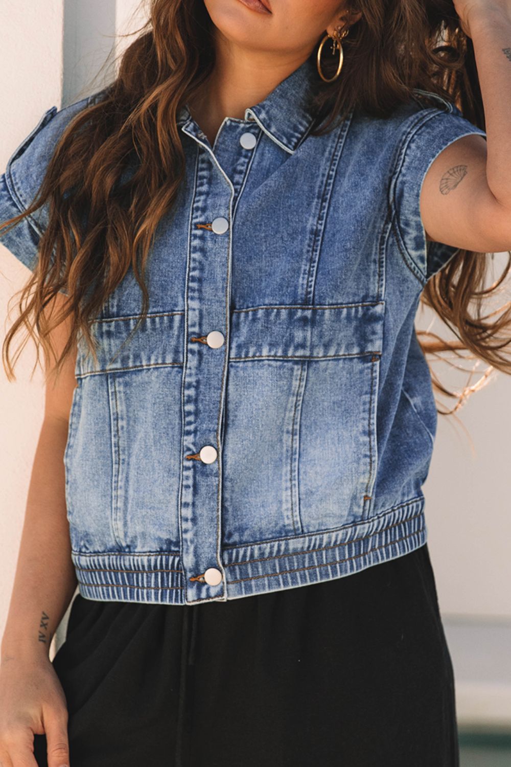 Button Up Cap Sleeve Denim Jacket by Wild and Free Boutique