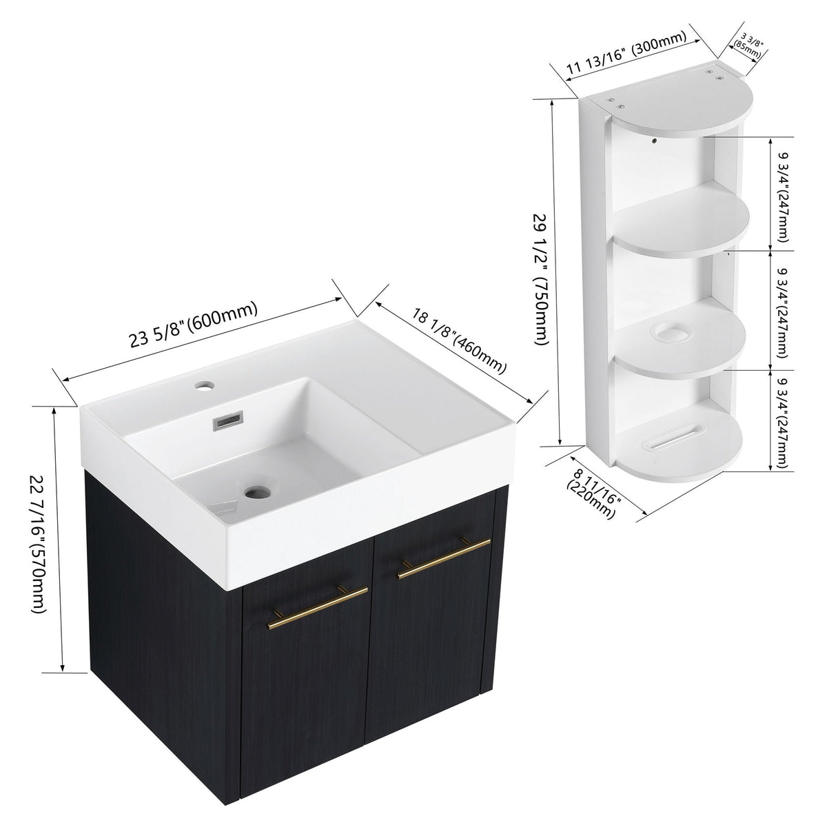 Modern Wall Mounted Bathroom Vanity With Thick Edge Resin Sink And Storage Rack by Unique Piece Furniture