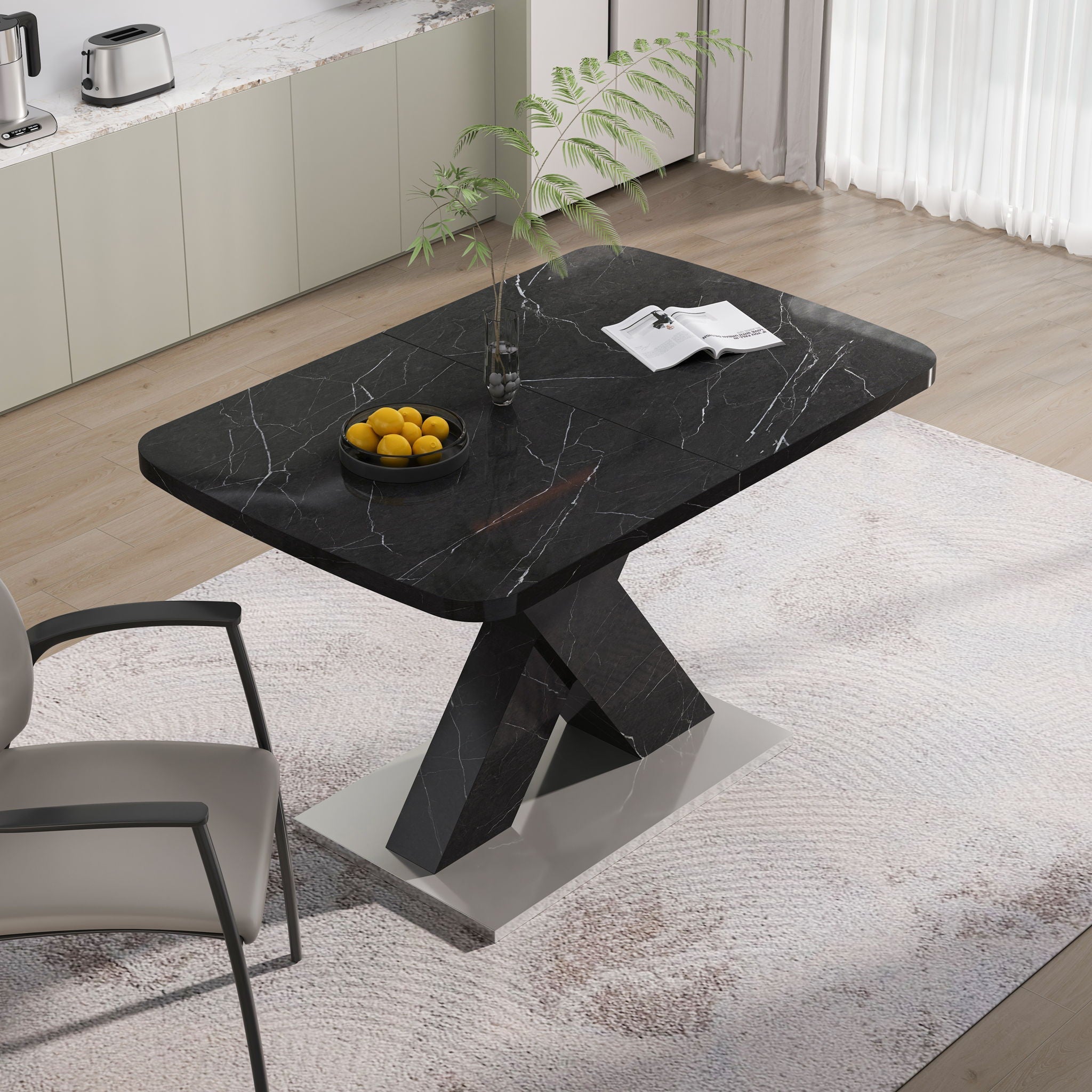 Modern Rectangle Dining Table With Stretchable TopAnd X Shape Legs by Unique Piece Furniture