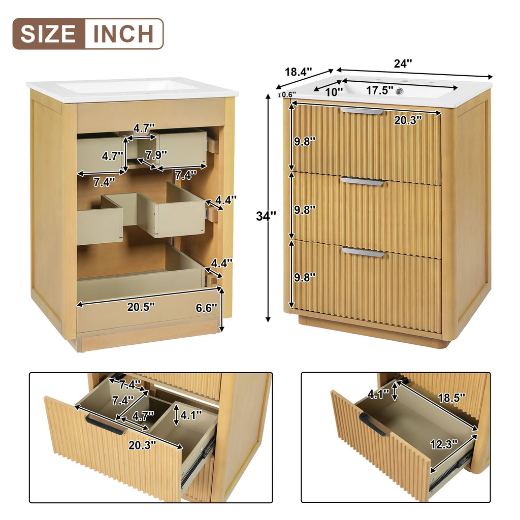 Bathroom Vanity With Sink, Open Shelf & Closed Storage - Natural Wood by Unique Piece Furniture