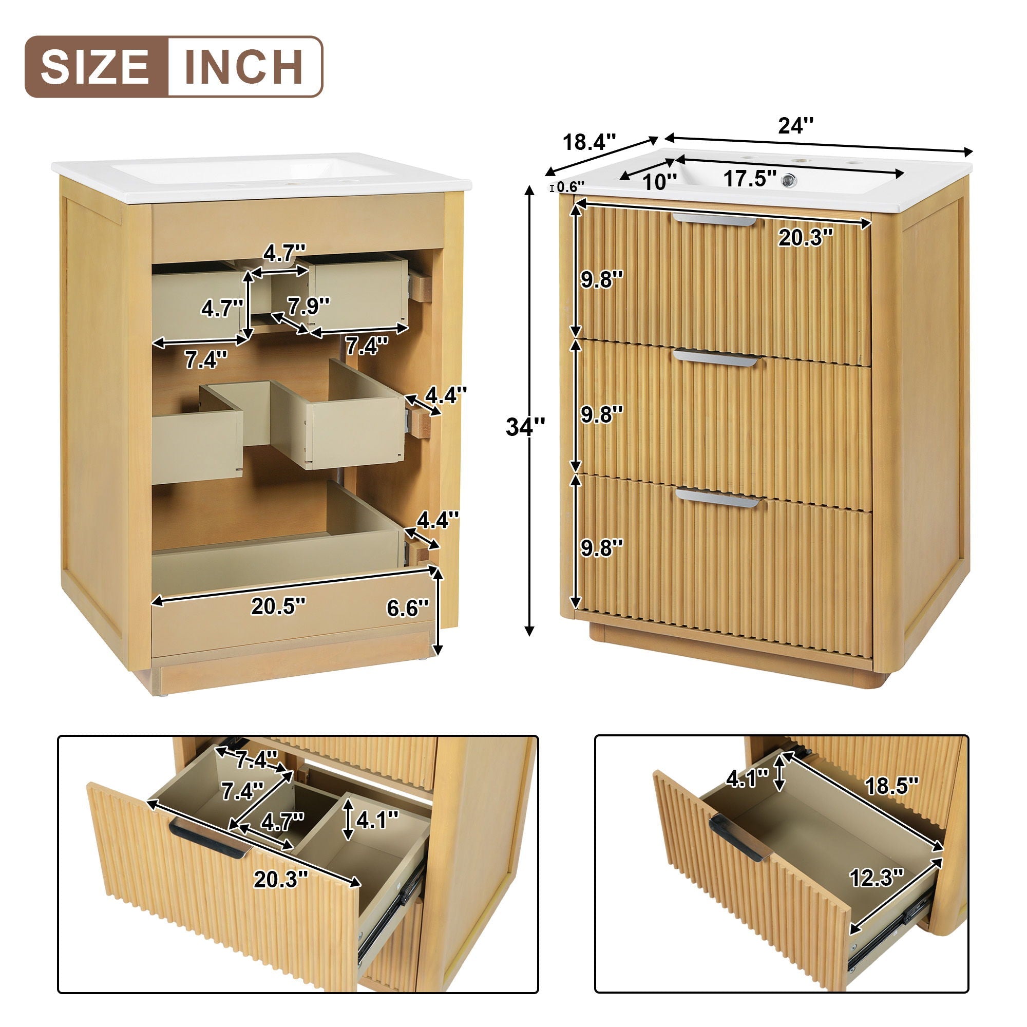 Bathroom Vanity With Sink, Open Shelf & Closed Storage - Natural Wood by Unique Piece Furniture