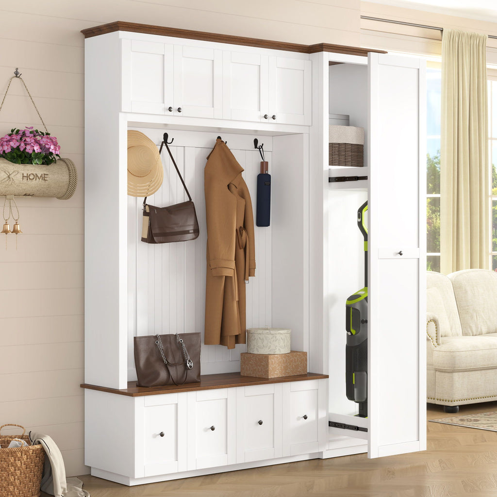 Entryway Hall Tree With Storage Bench, Coat Rack Shoe Bench With Cabinets by Unique Piece Furniture
