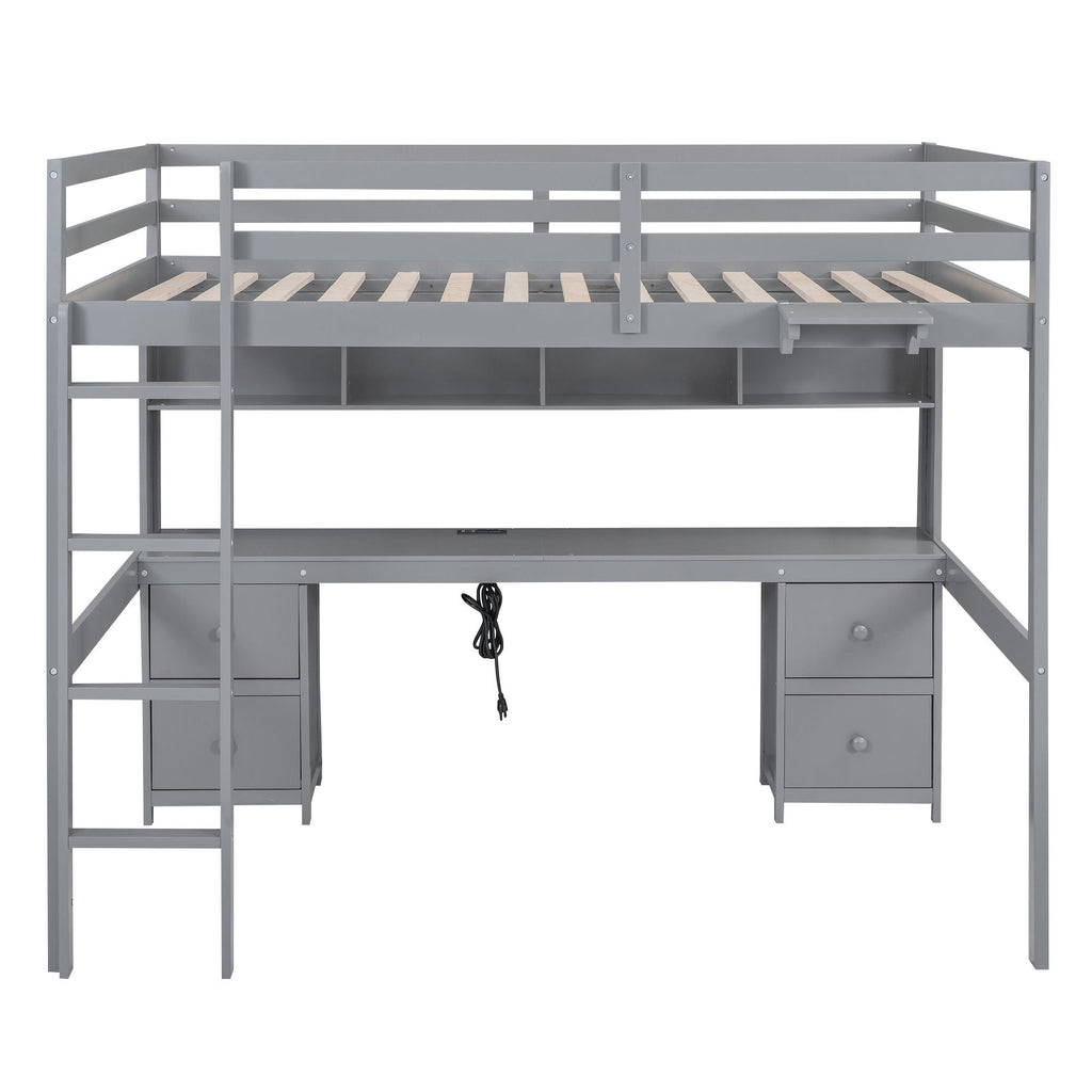 Loft Bed With Desk, Cabinets, Drawers, Charging Station And Bedside Tray by Unique Piece Furniture