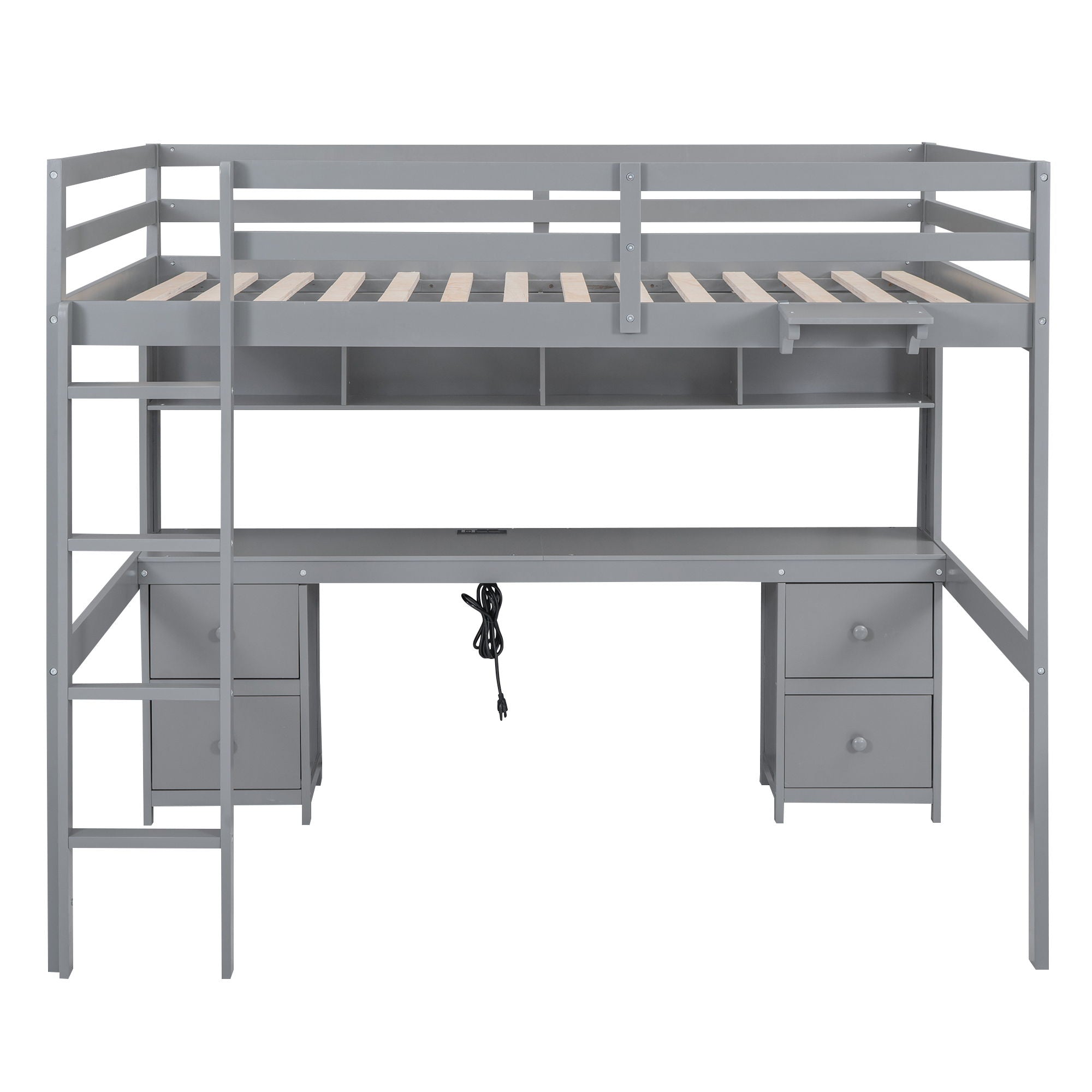 Loft Bed With Desk, Cabinets, Drawers, Charging Station And Bedside Tray by Unique Piece Furniture