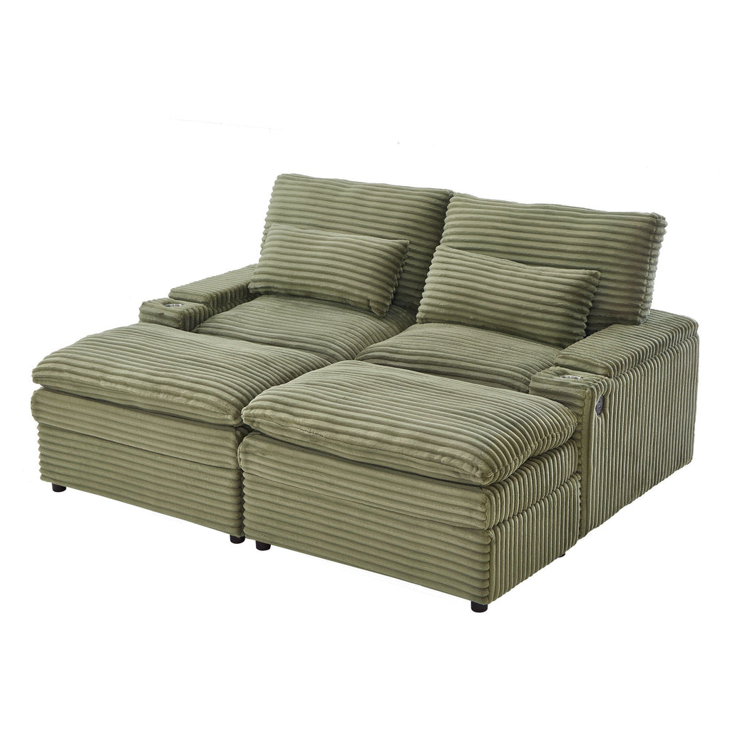Convertible Loveseat Sofa With Storage, USB Ports, Cup Holders by Unique Piece Furniture