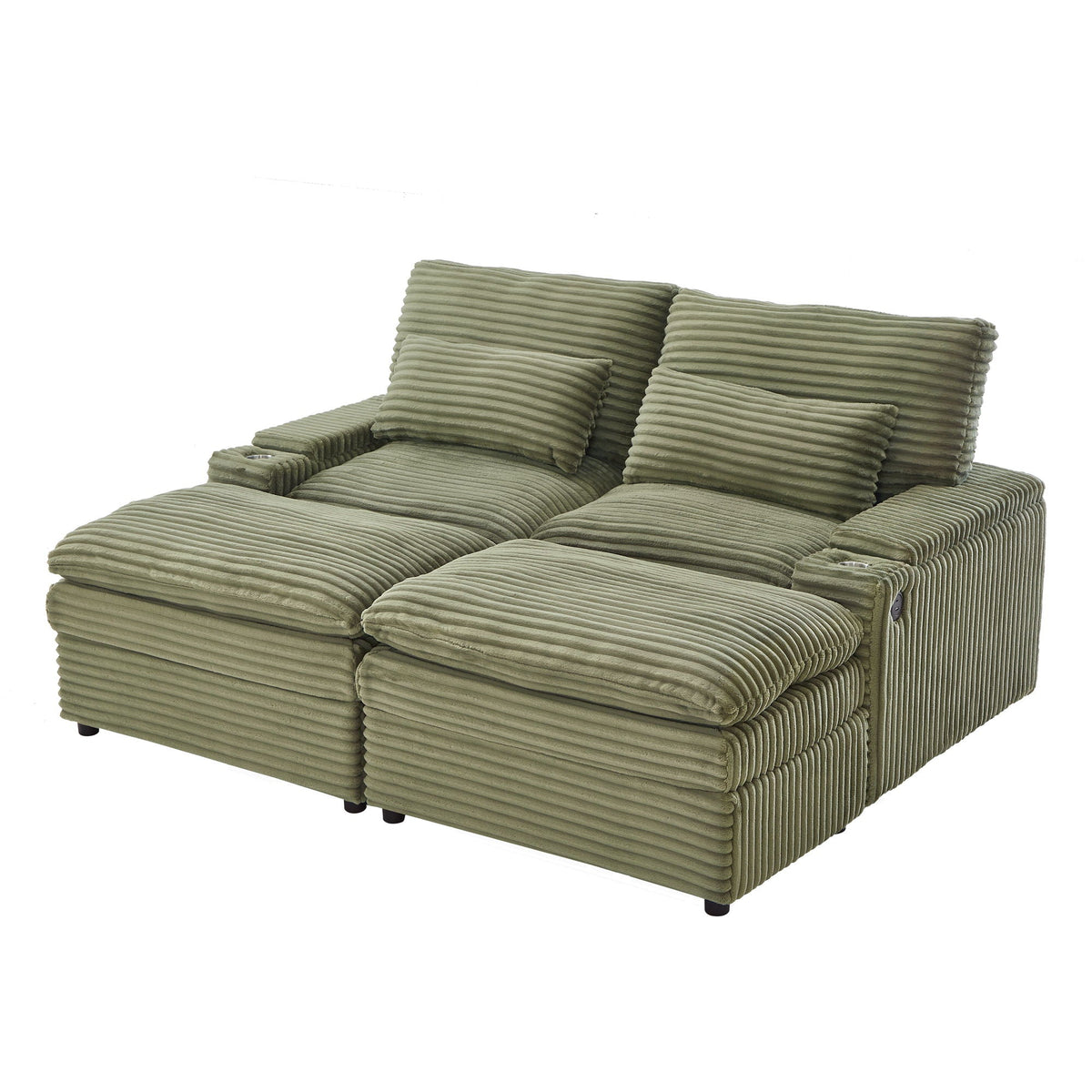 Convertible Loveseat Sofa With Storage, USB Ports, Cup Holders by Unique Piece Furniture