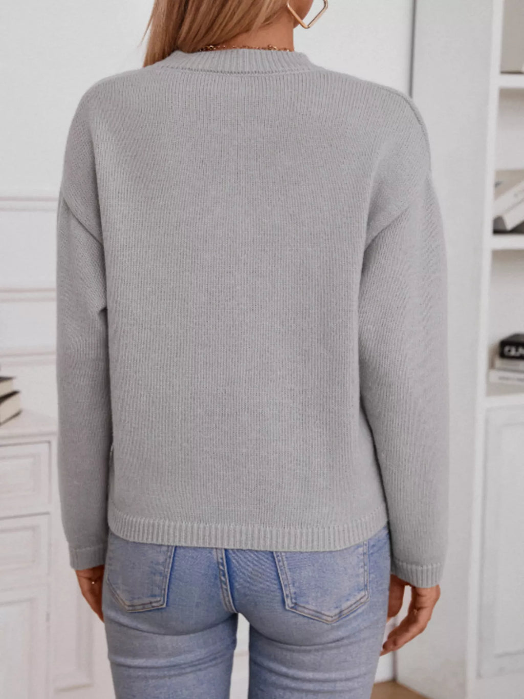 Notched Dropped Shoulder Sweater by Wild and Free Boutique