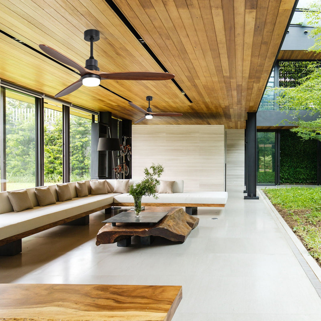 Ceiling Fan With Lights 3 Solid Wood Fan Blade Noiseless Reversible Motor Remote Control - Black by Unique Piece Furniture