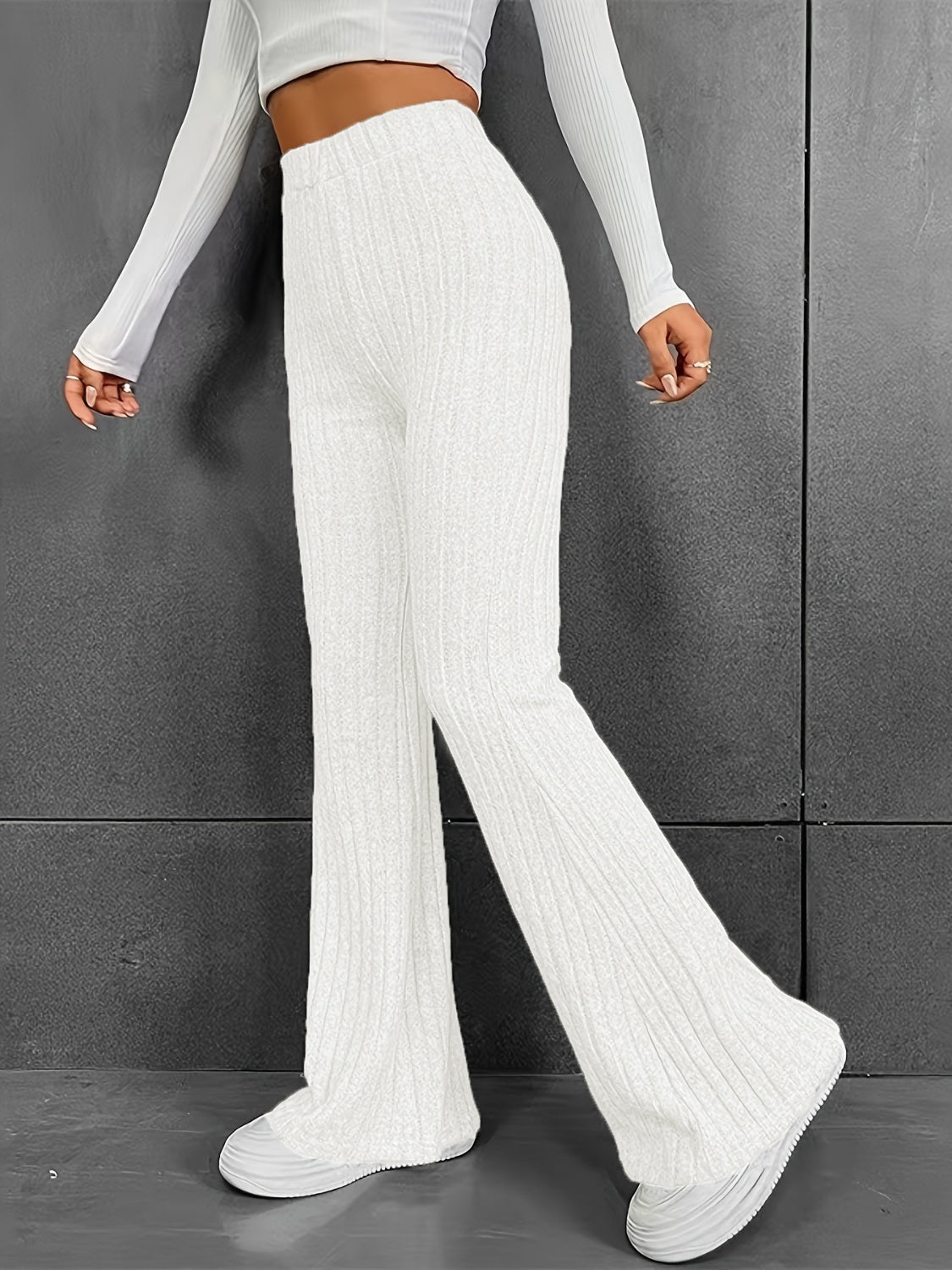 Ribbed High Waist Bootcut Pants by Wild and Free Boutique
