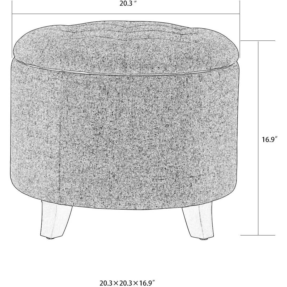 Gray Fabric Round Storage Ottoman With Button Tufting by ShipItFurniture