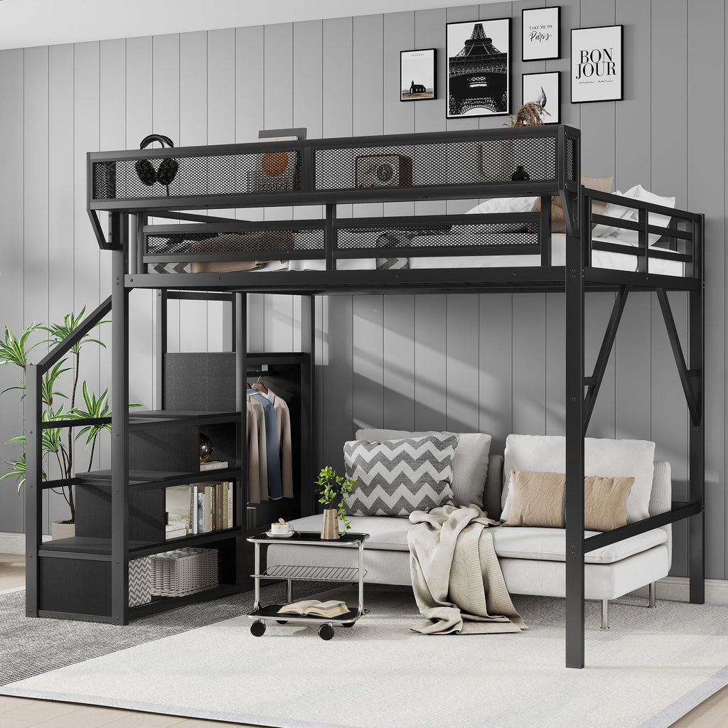 Loft Bed With Storage Shelves, Wardrobe by Unique Piece Furniture