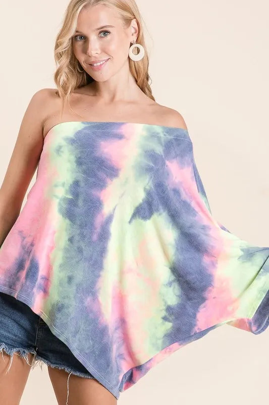 BiBi Tie Dye French Terry One Shoulder Top with Dolman by Wild and Free Boutique