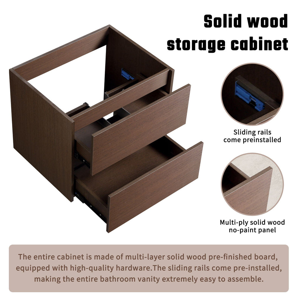 Wall-Mounted Bathroom Vanity, Soft-Close Drawer, Premium Slides - Black Brown by Unique Piece Furniture