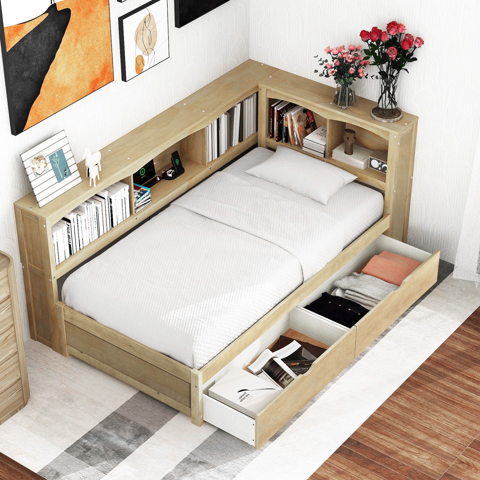 Daybed With 2 Storage Drawers, Storage Cabinets, USB Ports by Unique Piece Furniture